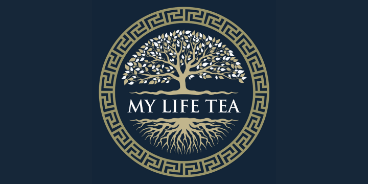 Loose leaf tea desk setup with mug, infuser and My Life Tea blends for work