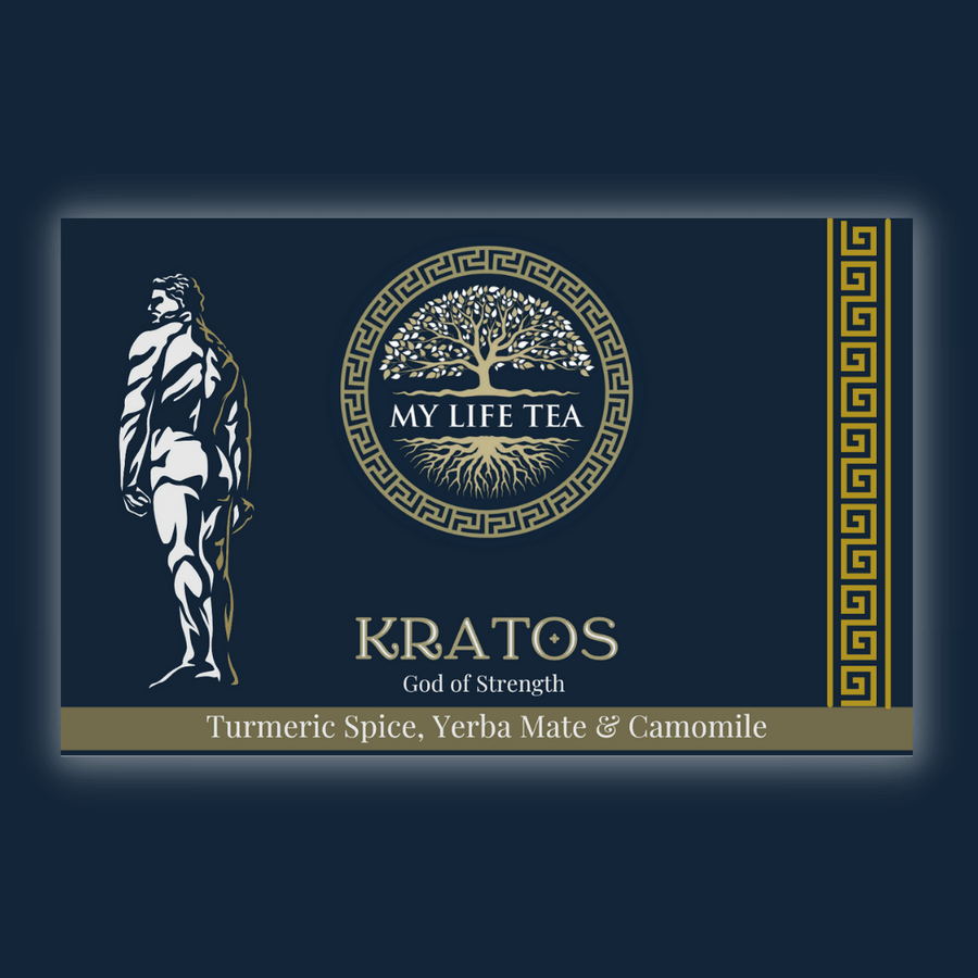 Kratos turmeric spice, yerba mate and chamomile tea from My Life Tea for a balanced brewing guide