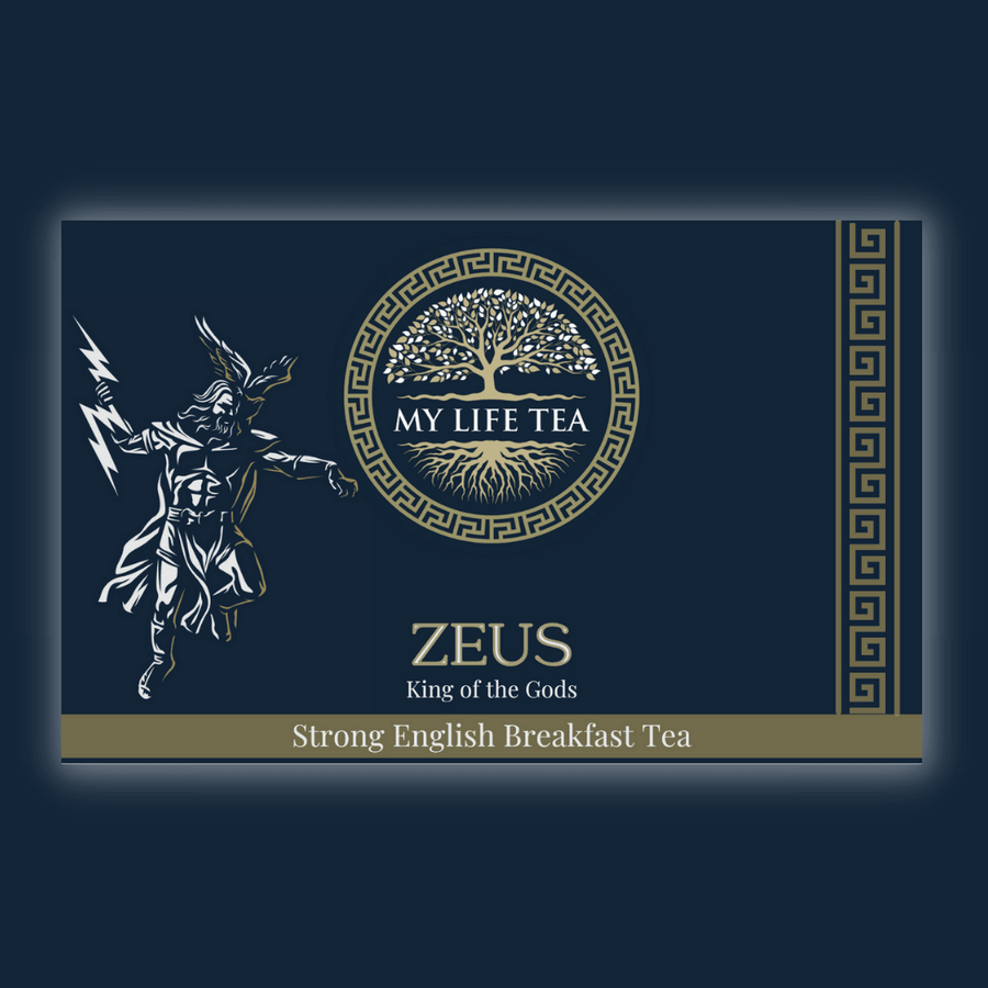 Zeus English Breakfast loose leaf tea for a guest hosting tray with black tea, green tea and caffeine-free options